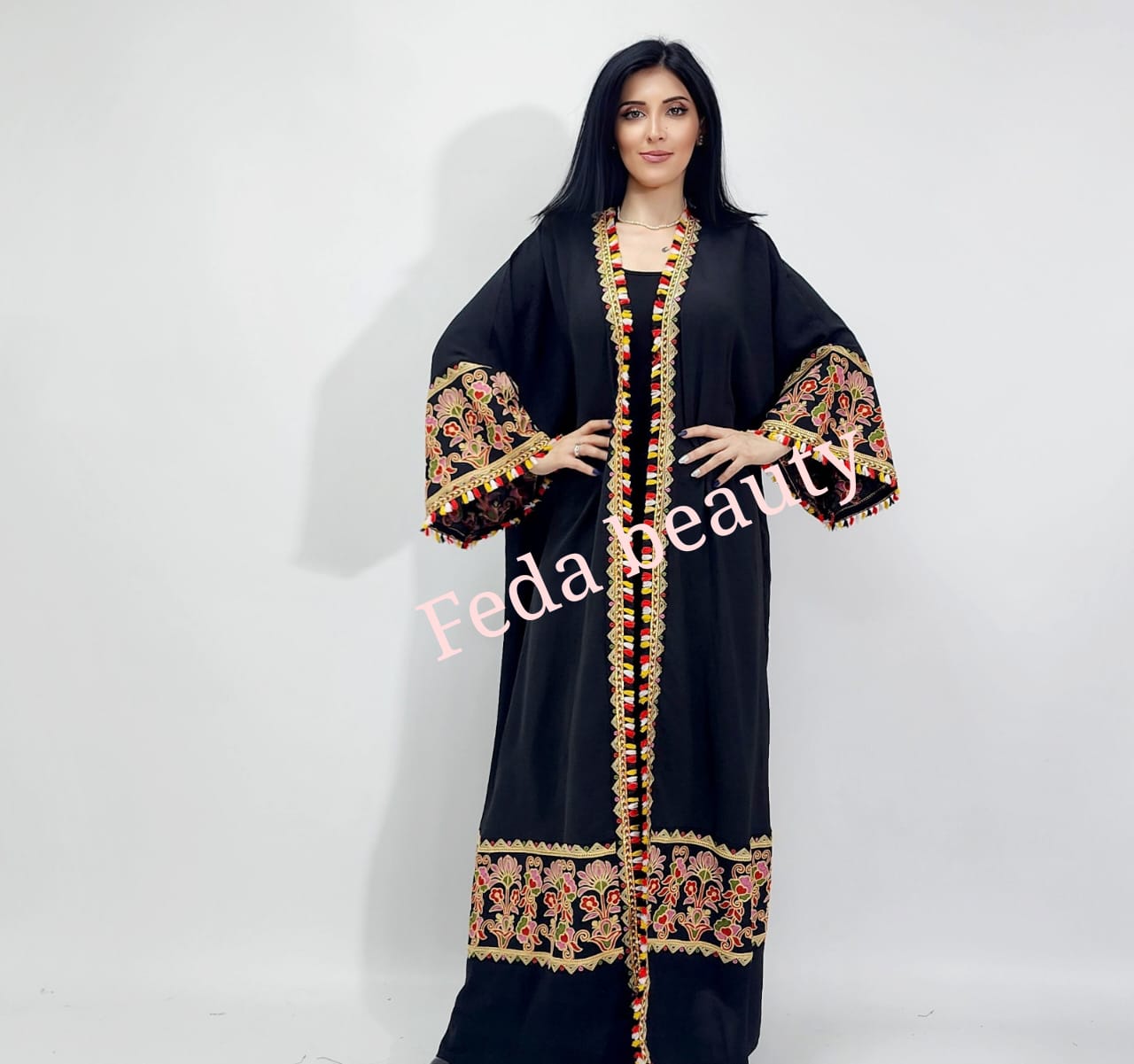 Abaya, styled oriental cardigan, with a new and elegant  collection from Feda Beauty's private collection for the year 2023